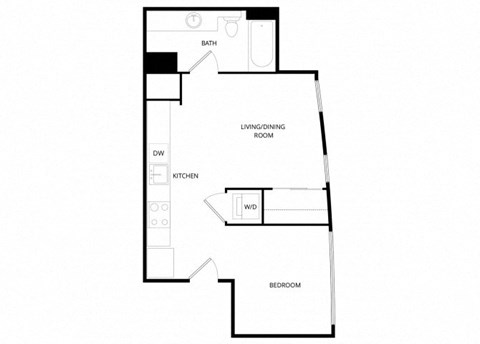 Floor plan for studio, 1 bath, 589 sqft