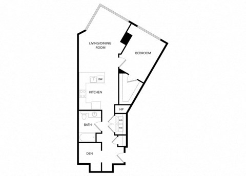Floor plan for 1 bed, 1 bath, 890 sqft