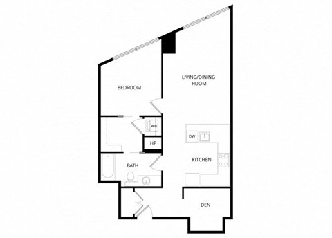 Floor plan for 1 bed, 1 bath, 845 sqft