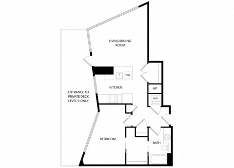 Floor plan for 1 bed, 1 bath, 791 sqft