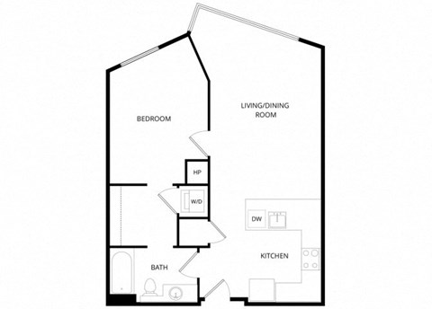 Floor plan for 1 bed, 1 bath, 733 sqft