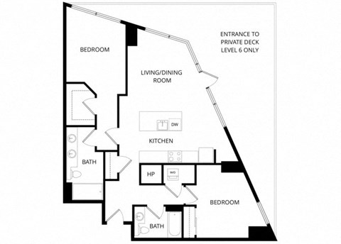 Floor plan for 2 beds, 2 baths, 1164 sqft