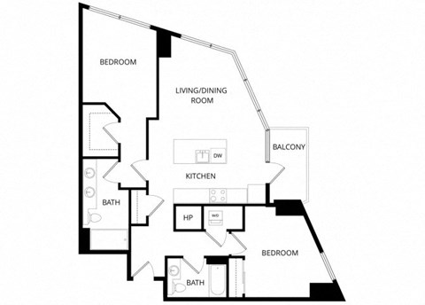 Floor plan for 2 beds, 2 baths, 1141 sqft