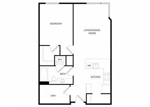 Floor plan for 1 bed, 1 bath, 832 sqft