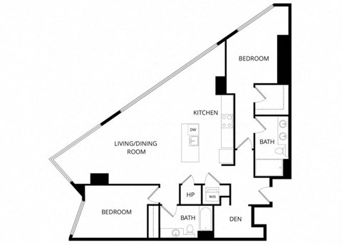 Floor plan for 2 beds, 2 baths, 1434 sqft
