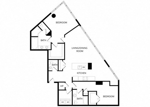 Floor plan for 2 beds, 2.5 baths, 1727 sqft