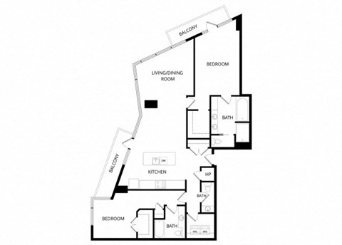 Floor plan for 2 beds, 2 baths, 1732 sqft