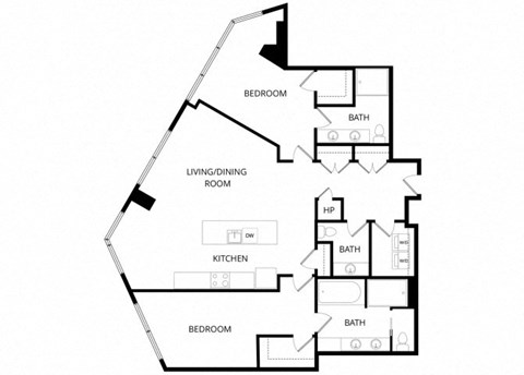 Floor plan for 2 beds, 2.5 baths, 1808 sqft
