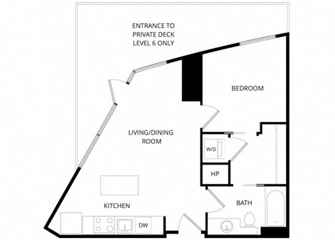 Floor plan for 1 bed, 1 bath, 584 sqft