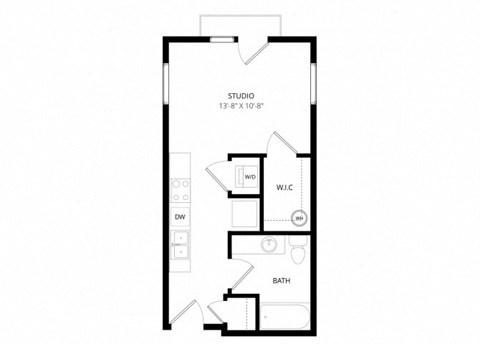 Floor plan for studio, 1 bath, 498 sqft
