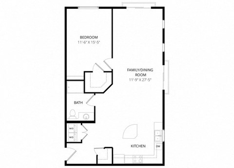 Floor plan for 1 bed, 1 bath, 900 sqft