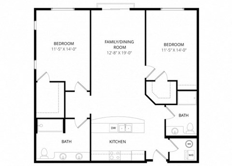 Floor plan for 2 beds, 2 baths, 1120 sqft