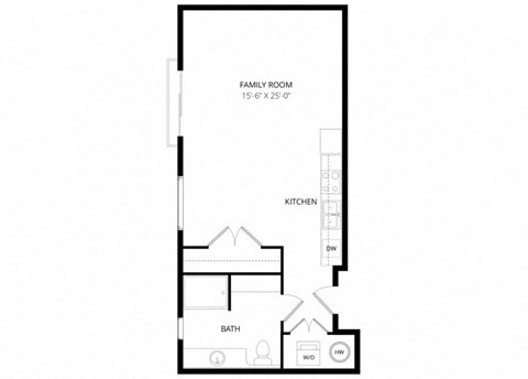 Floor plan for studio, 1 bath, 536 sqft
