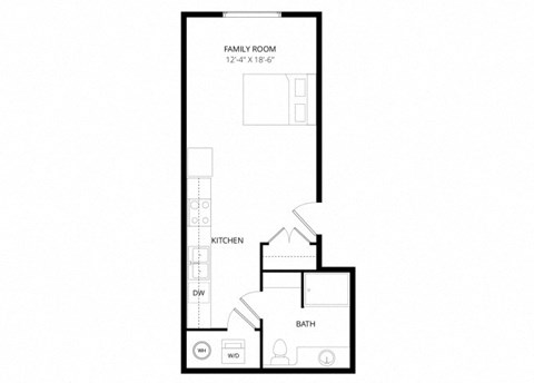 Floor plan for studio, 1 bath, 423 sqft