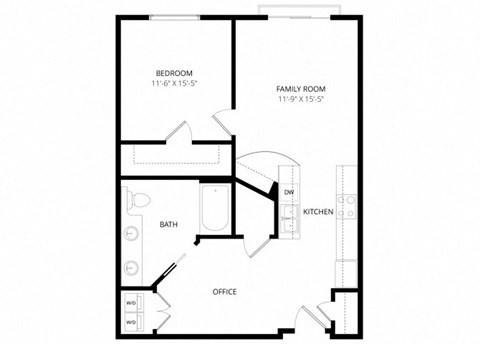 Floor plan for 1 bed, 1 bath, 700 sqft
