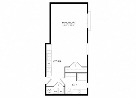 Floor plan for studio, 1 bath, 623 sqft