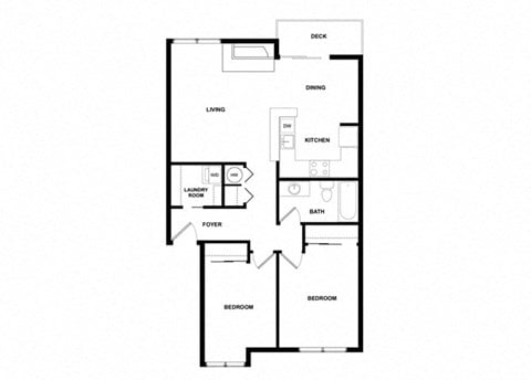Floor plan for 2 beds, 1 bath, 875 sqft