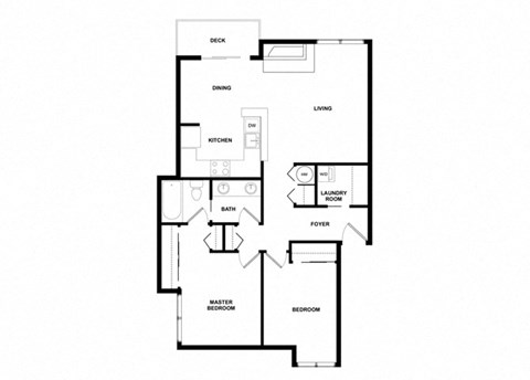 Floor plan for 2 beds, 1 bath, 900 sqft