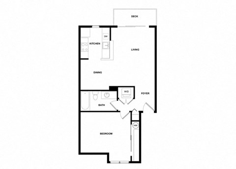 Floor plan for 1 bed, 1 bath, 675 sqft