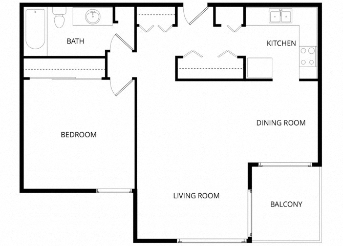 Floor plan for 1 bed, 1 bath, 720 sqft