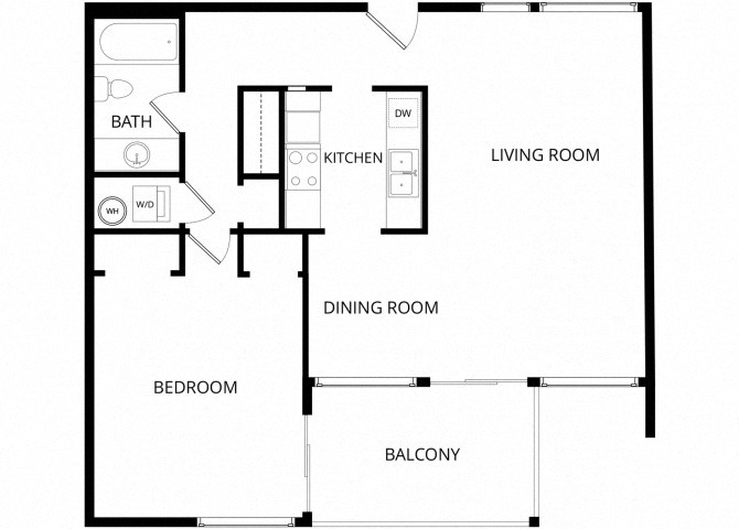 Floor plan for 1 bed, 1 bath, 779 sqft