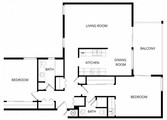 Floor plan for 2 beds, 2 baths, 1062 sqft