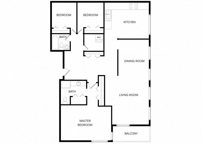 Floor plan for 3 beds, 2 baths, 1394 sqft
