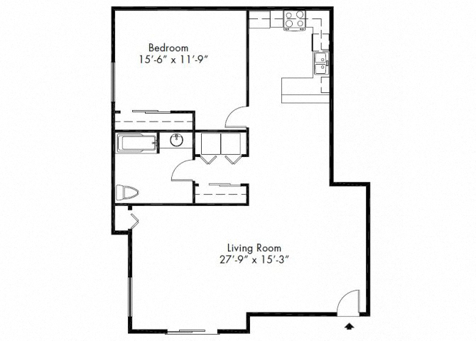 Floor plan for 1 bed, 1 bath, 1052 sqft