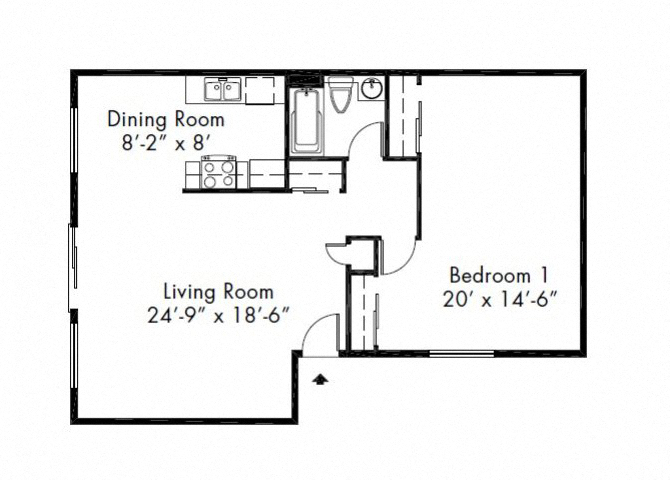 Floor plan for 1 bed, 1 bath, 815 sqft