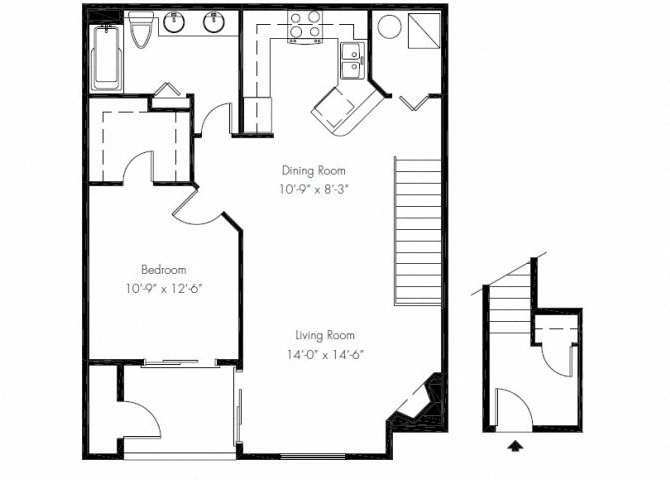 Floor plan for 1 bed, 1 bath, 780 sqft
