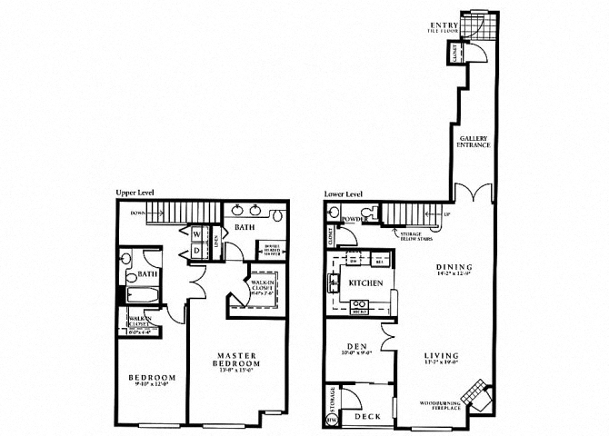 Floor plan for 2 beds, 2.5 baths, 1669 sqft