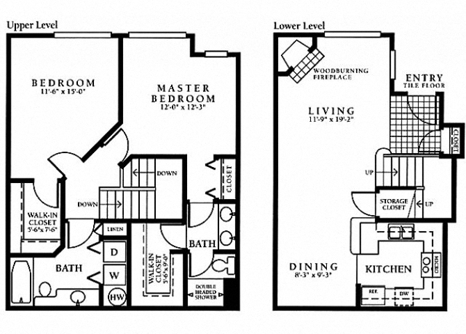 Floor plan for 2 beds, 2 baths, 1214 sqft