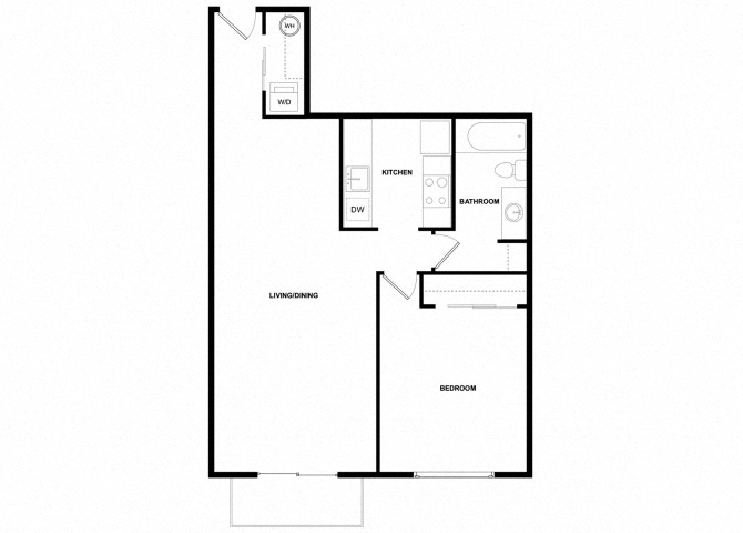 Floor plan for 1 bed, 1 bath, 828 sqft