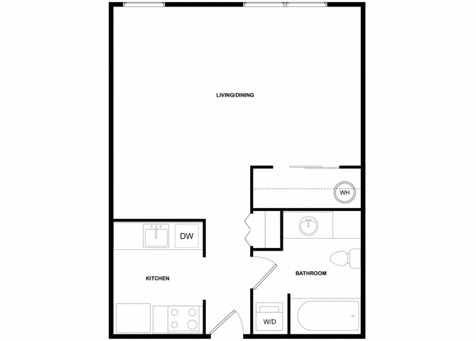 Floor plan for studio, 1 bath, 458 sqft