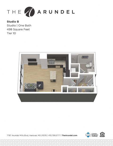 Floor plan for studio, 1 bath, 655 sqft