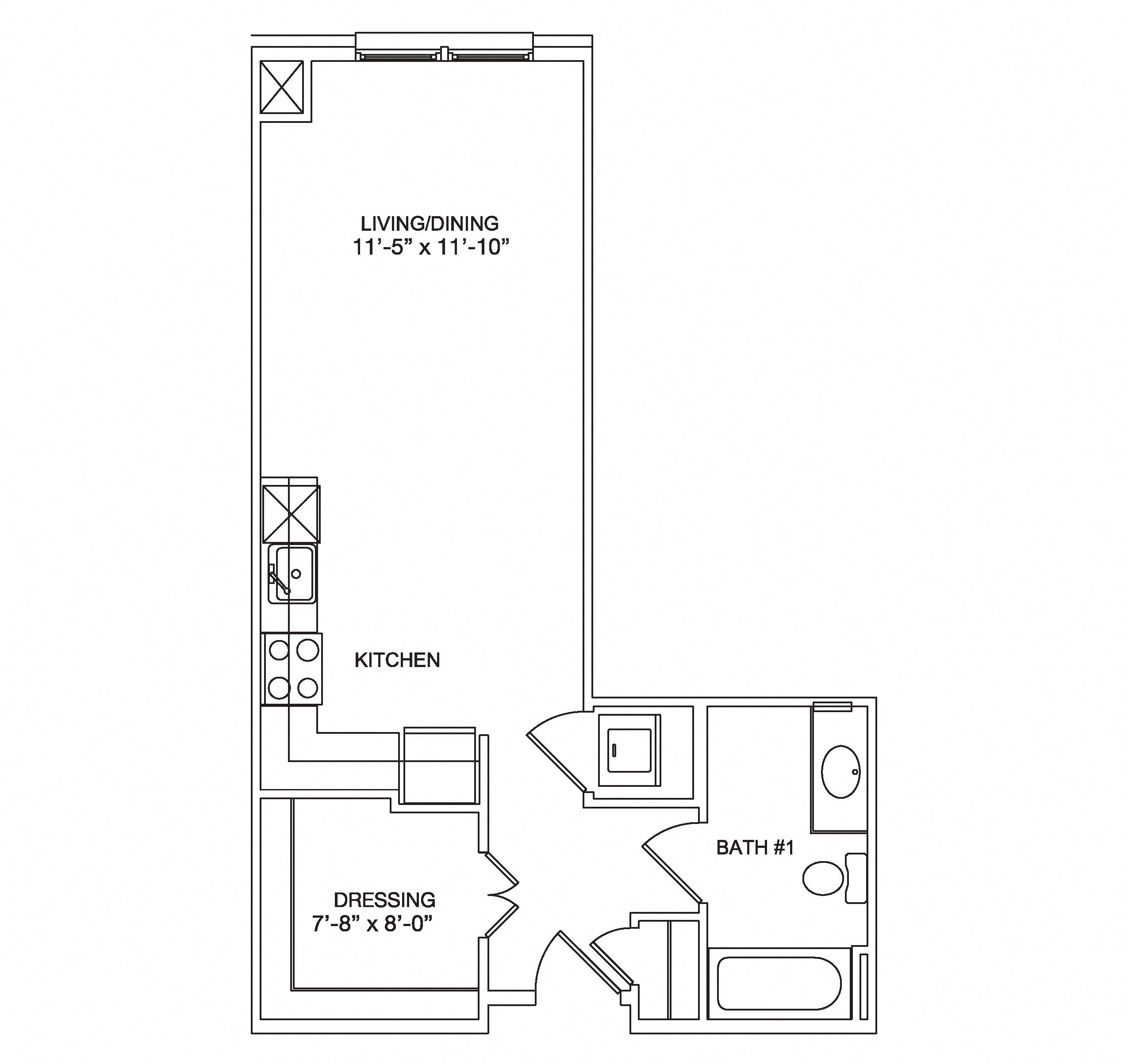 Floor plan for studio, 1 bath, 546 sqft