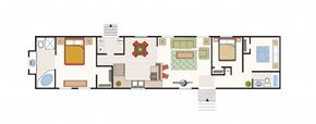 Rock Springs apartment for rent - A floor plan of a house with a kitchen, living room, dining room, and bathrooms.