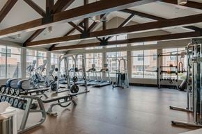Laurel apartment for rent - a gym with weights and other exercise equipment and windows