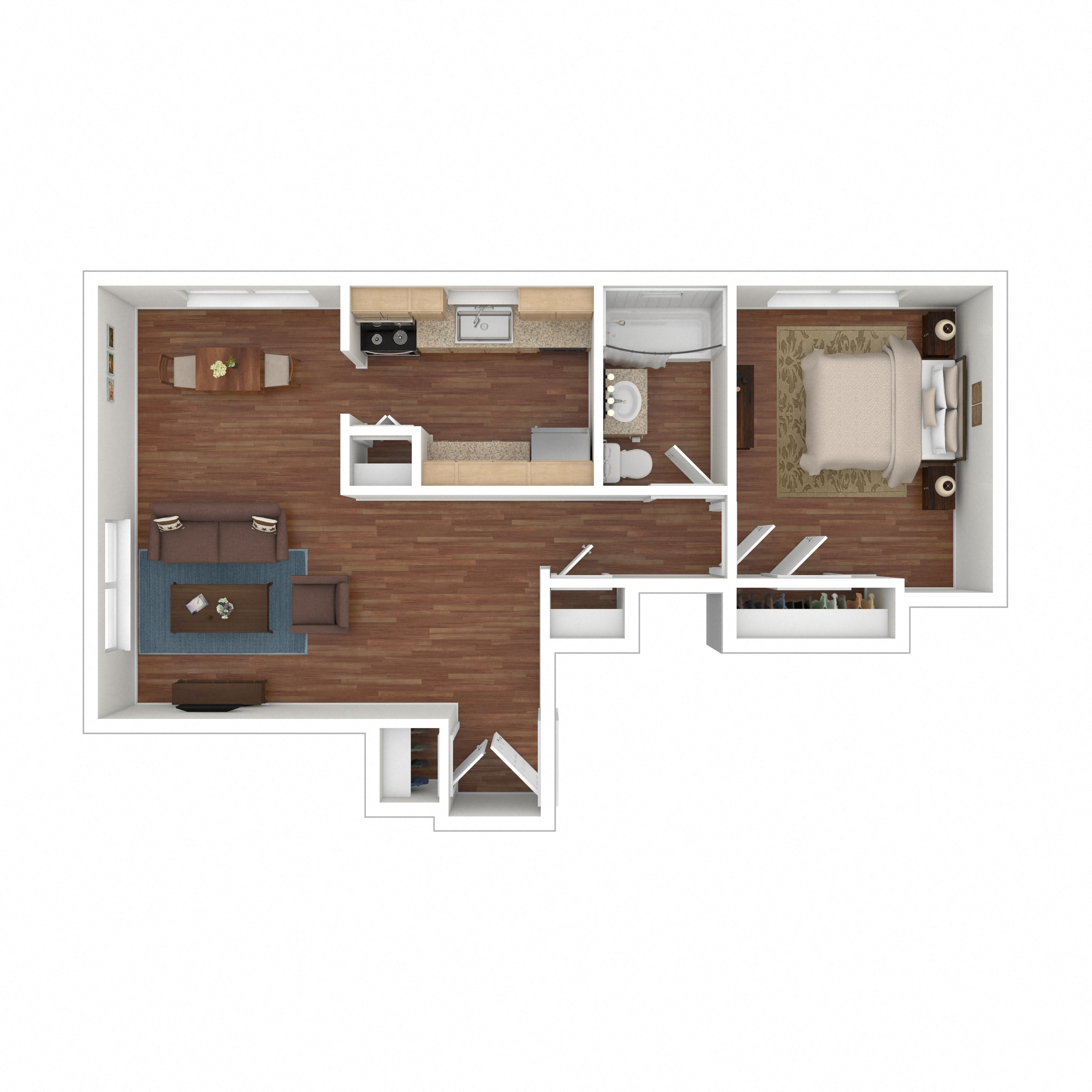 Floor plan for 1 bed, 1 bath, 437 sqft