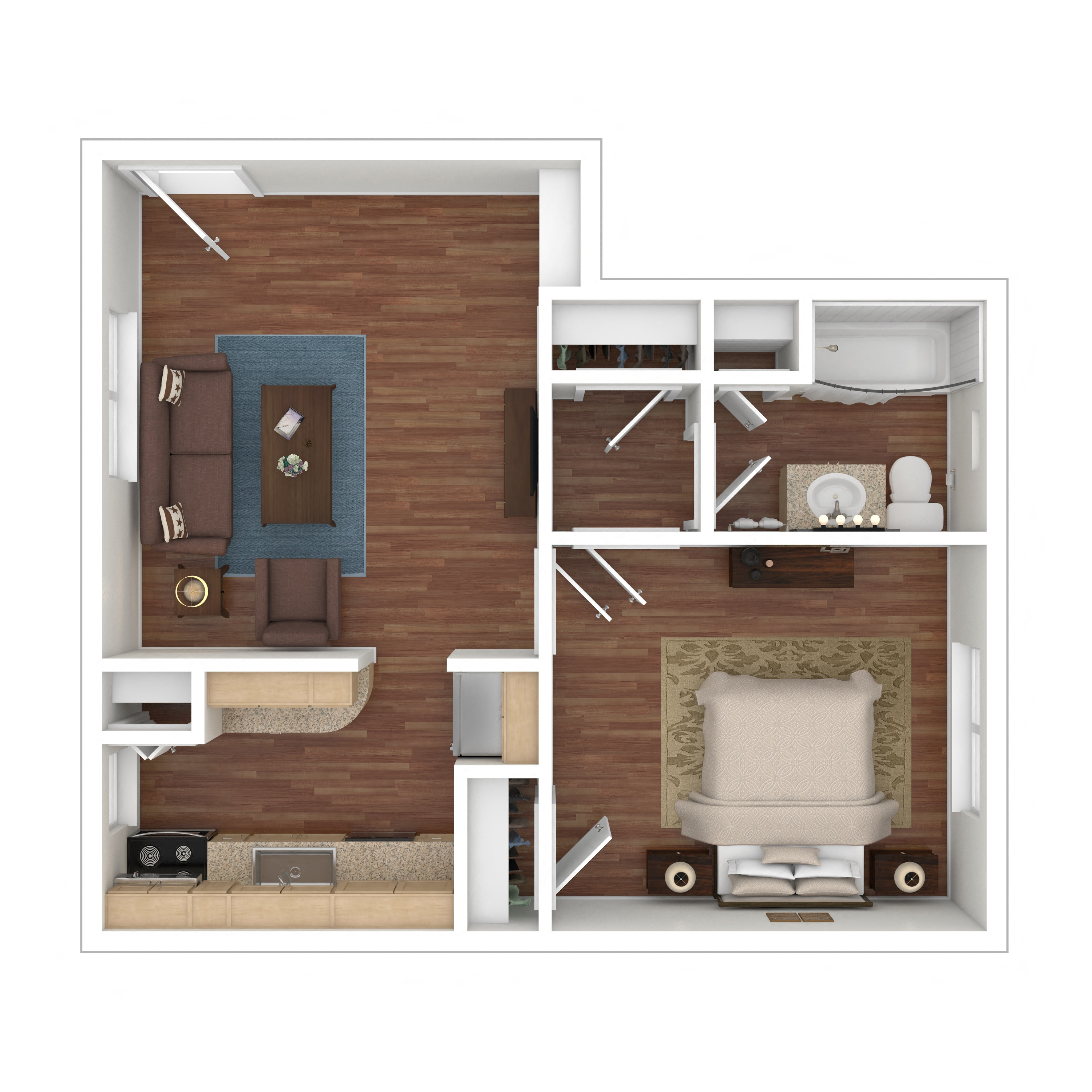 Floor plan for 1 bed, 1 bath, 430 sqft