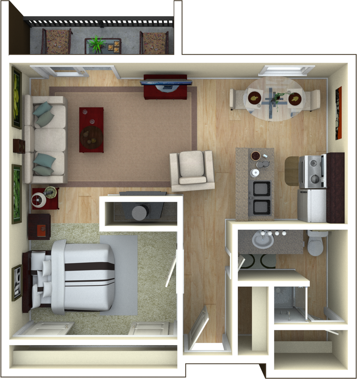 Floor plan for studio, 1 bath, 796 sqft