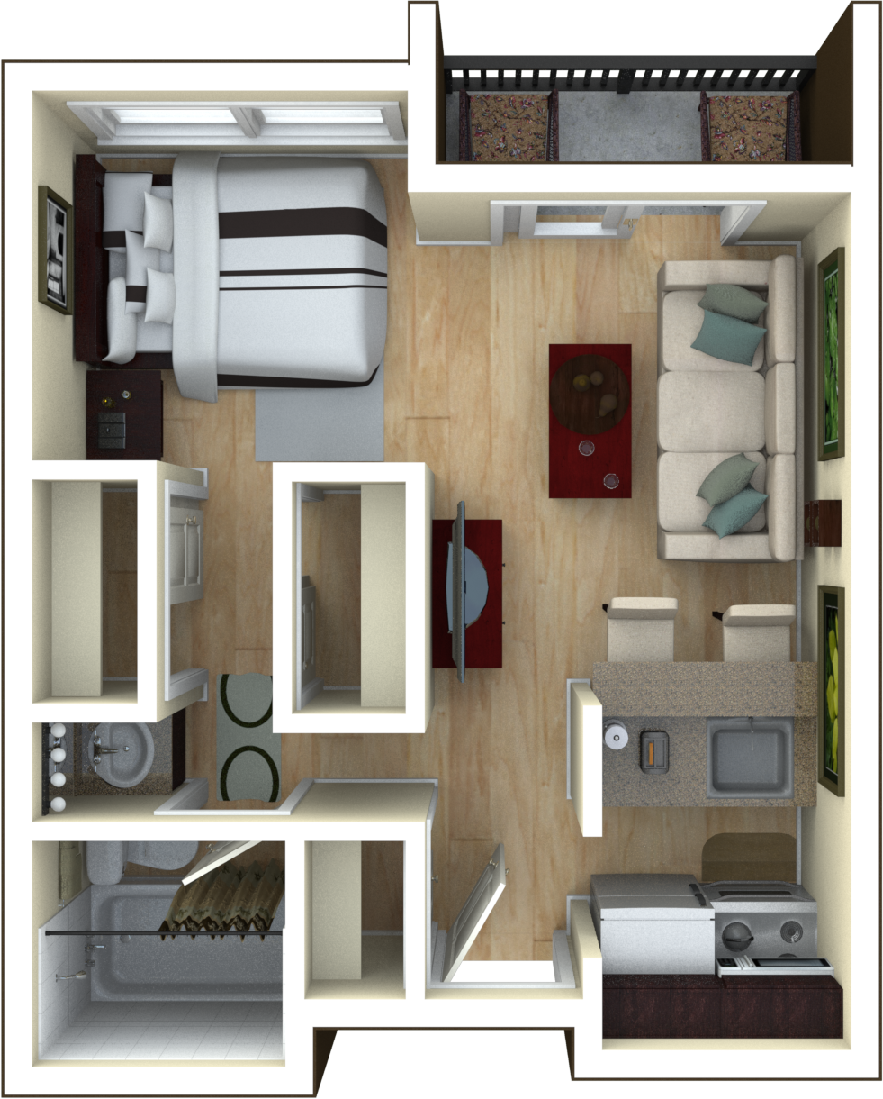 Floor plan for studio, 1 bath, 497 sqft