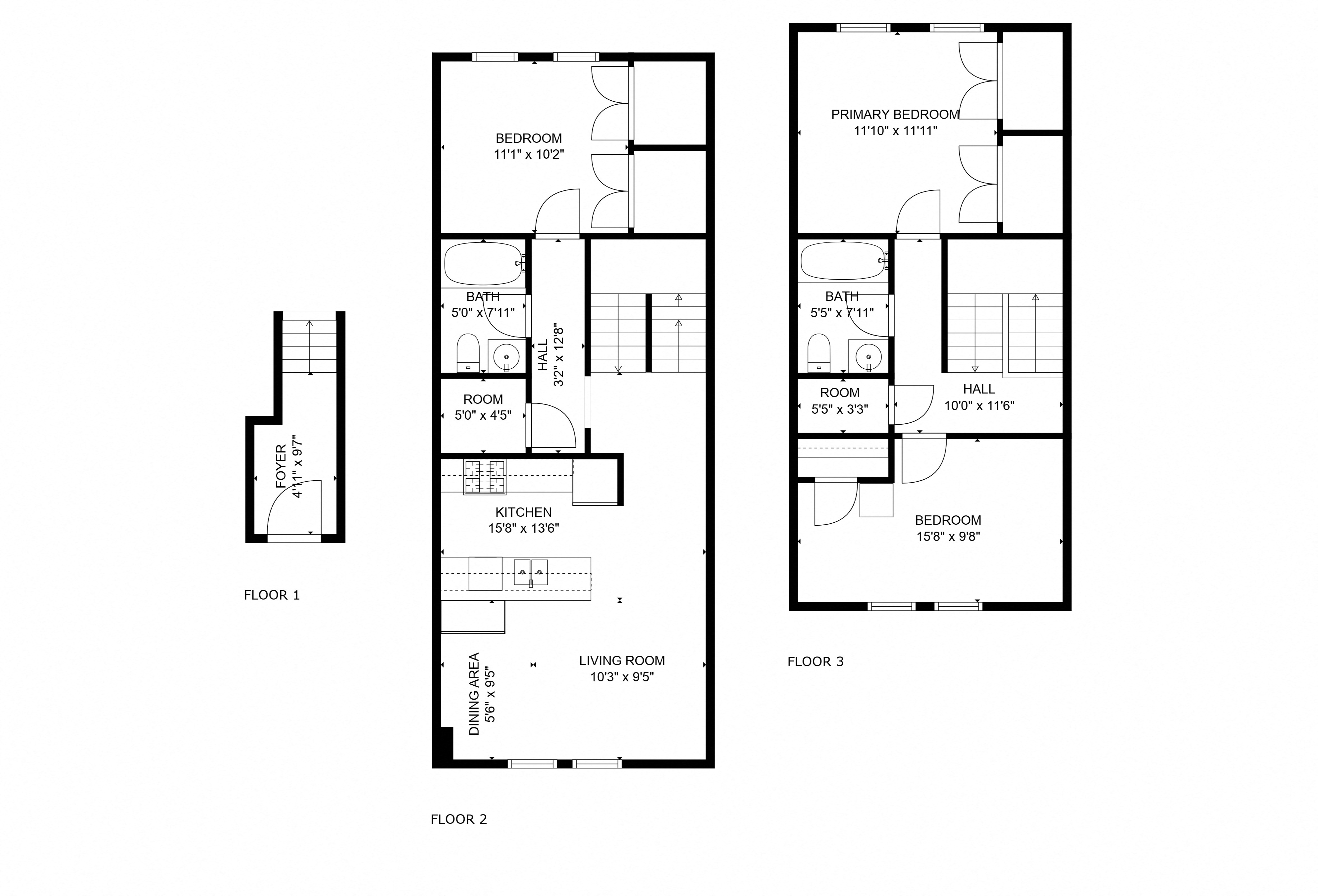 Floor plan for 3 beds, 1 bath, 1050 sqft