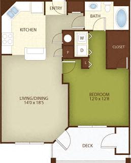Floor plan for 1 bed, 1 bath, 792 sqft