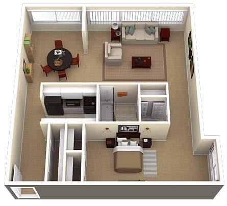 Floor plan for 1 bed, 1 bath, 1000 sqft