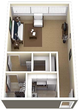 Floor plan for studio, 1 bath, 530 sqft