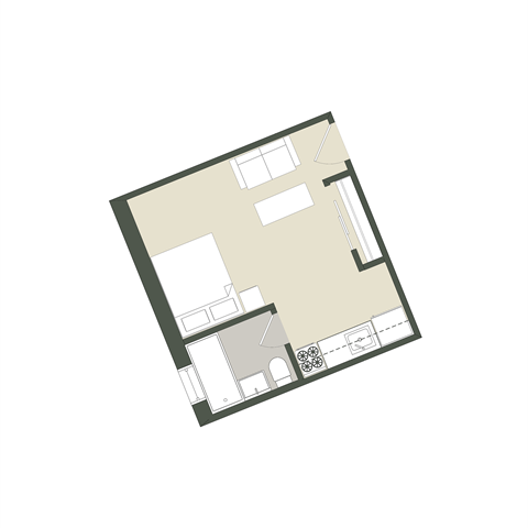 Floor plan for studio, 1 bath, 199 sqft