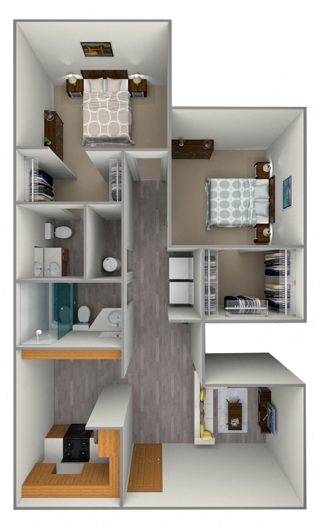 Floor plan for 2 beds, 2 baths, 860 sqft