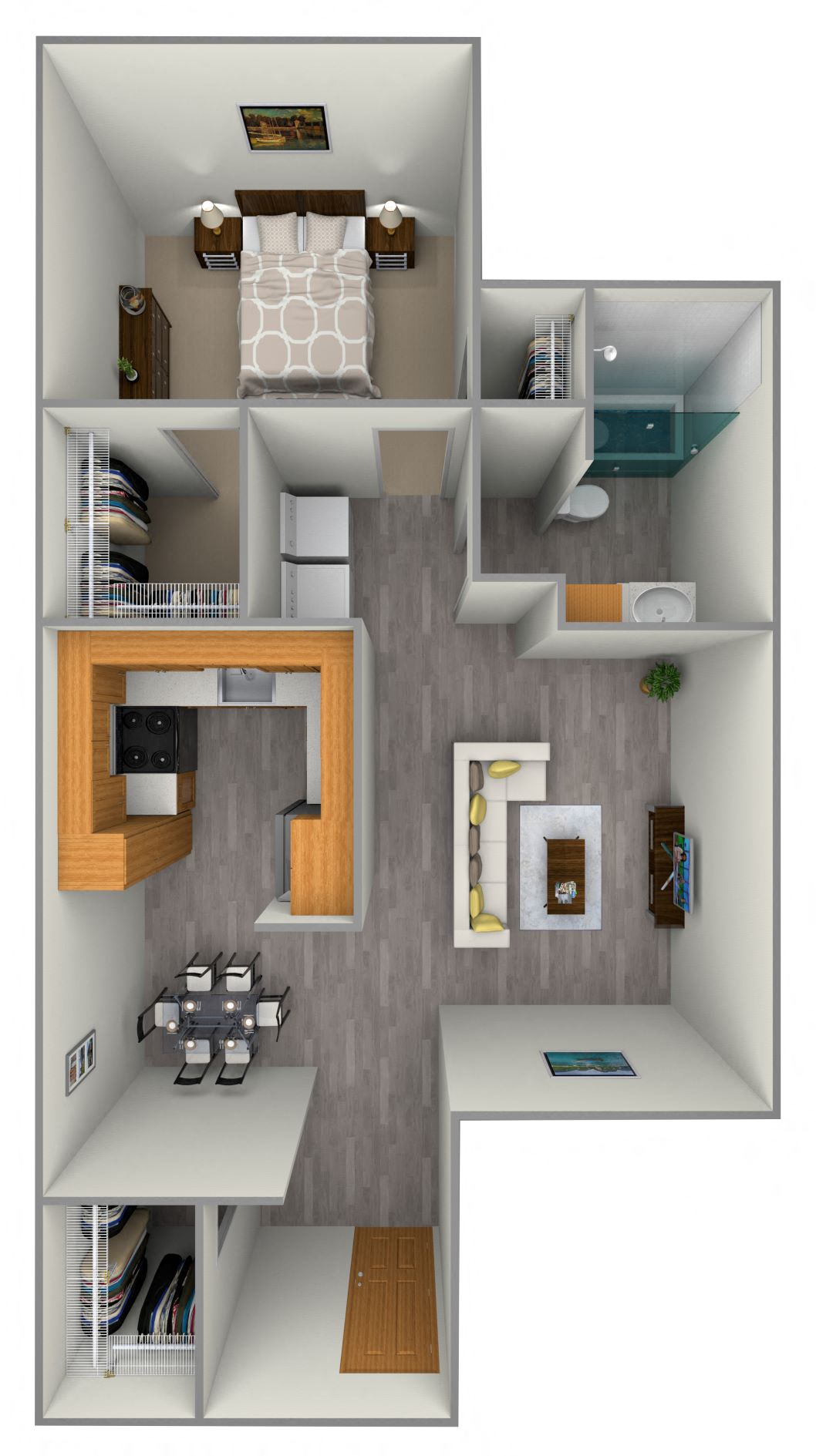 Floor plan for 1 bed, 1 bath, 600 sqft