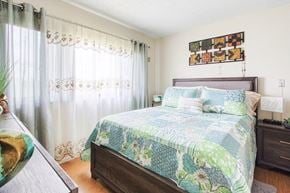 Port Charlotte apartment for rent - model bedroom with large window and hardwood-style flooring